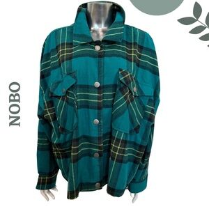 NOBO Teal Plaid Button-Up Shacket | Brushed Flannel | Oversized Fit | Size XXL